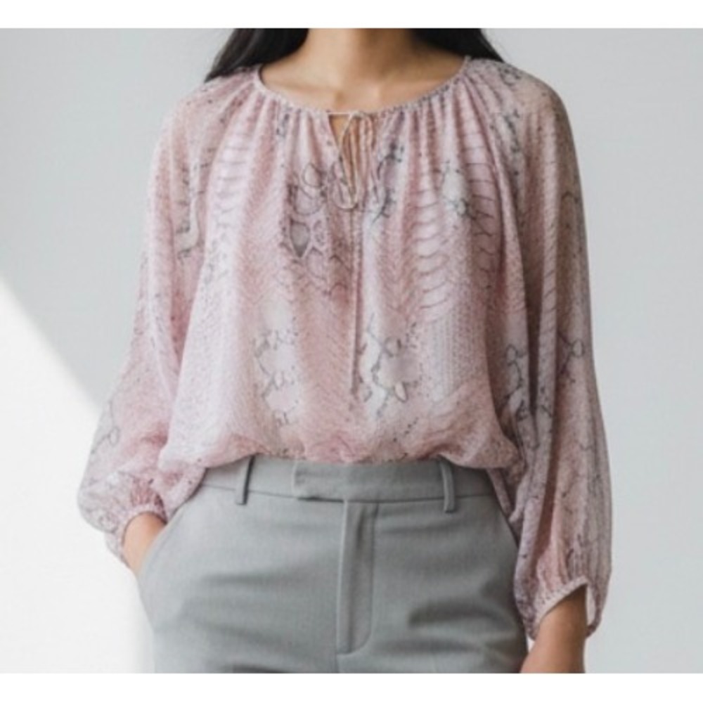 Gerard Darel Silk Blend Snake Print Peasant Blouse Top Boho Pink size 42 / US 10
